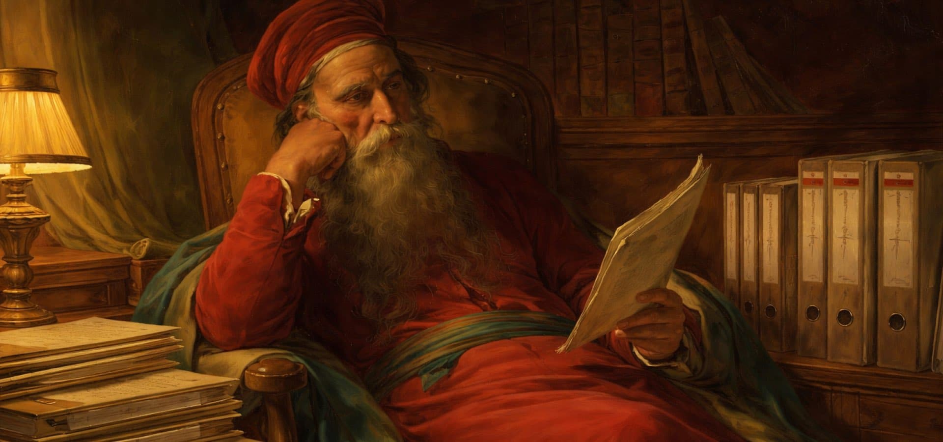 Libros electrónicos SUNAT - escribano consultando legajos junto a archivadores modernos, metáfora de la coexistencia entre PLE y SIRE en Perú